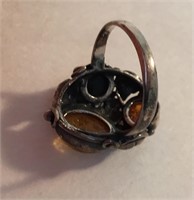 STERLING AND AMBER RING
