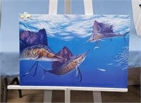 Pod of Sail Fish on Canvas 20 x 15