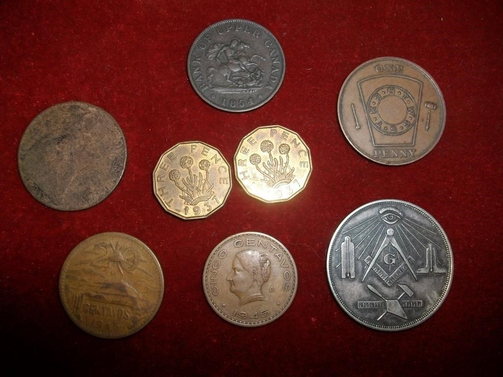 1854 Upper Canada Half Cent + Mason Tokens