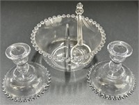 (AQ) Candlewick Divider Dish and Candle Stick