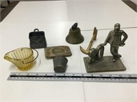 Bell, buckle, dekalb figure and other