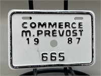 Bicycle Licence Plate Commerce M. Prevost 1987