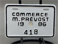 Bicycle Licence Plate Commerce M. Prevost 1986