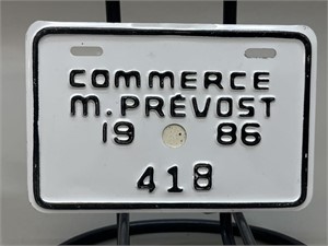 Bicycle Licence Plate Commerce M. Prevost 1986