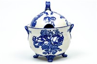 English Ironstone Flow Blue Footed Soup Tureen