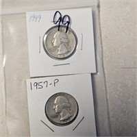 1949 & 1957 Silver Washington Quarters