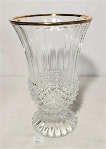 Crystal Vase w Fluted Top & Gold Edge 9" tall.
