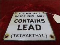 Porcelain enamel Lead Fuel pump sign.