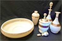 Art Deco Custard 10" Bowl, Vase, Vanity Set(3)**