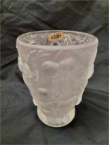 Weil Satin  Czech  Crystal Cherries 5.5" Vase