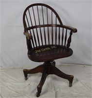 Antique Curved High Spindle Back 19th C Desk Chair