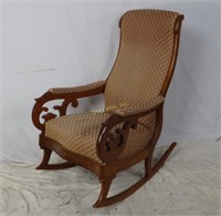 Vtg Upholstered Wood Rocking Chair