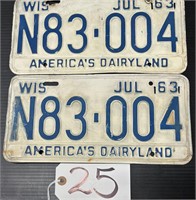 1963 Wisconsin Set of License Plates