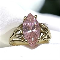 10k Yellow Gold Ring W/ Marquis Cut Pink Stone