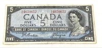 1954 Canadian $5 banknote.