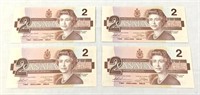 Sequential 1986 Canadian $2 bills.