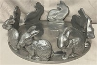 Vintage 3D style metal rabbit tray.
