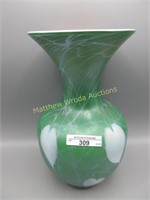 Imperial Freehand 9.75" Green vase w/ opal