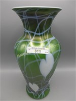 Imperial Freehand 10.25" emerald vase w/ white