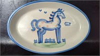M. A. Hadley Pottery Blue Horse Oval Platter