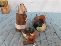 3 DUCKS - 2 WOODEN AND 1 PORCELAIN