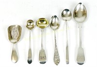SIX ASSORTED STERLING SPOONS AND LADLES