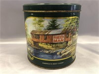 VINTAGE RED MAN CHEWING TOBACCO TIN 6x6 INCHES