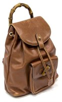 VINTAGE GUCCI BROWN LEATHER & BAMBOO BACKPACK