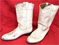 WHITE LEATHER LADIES COWBOY BOOTS 8 1/2 USA SHABBY