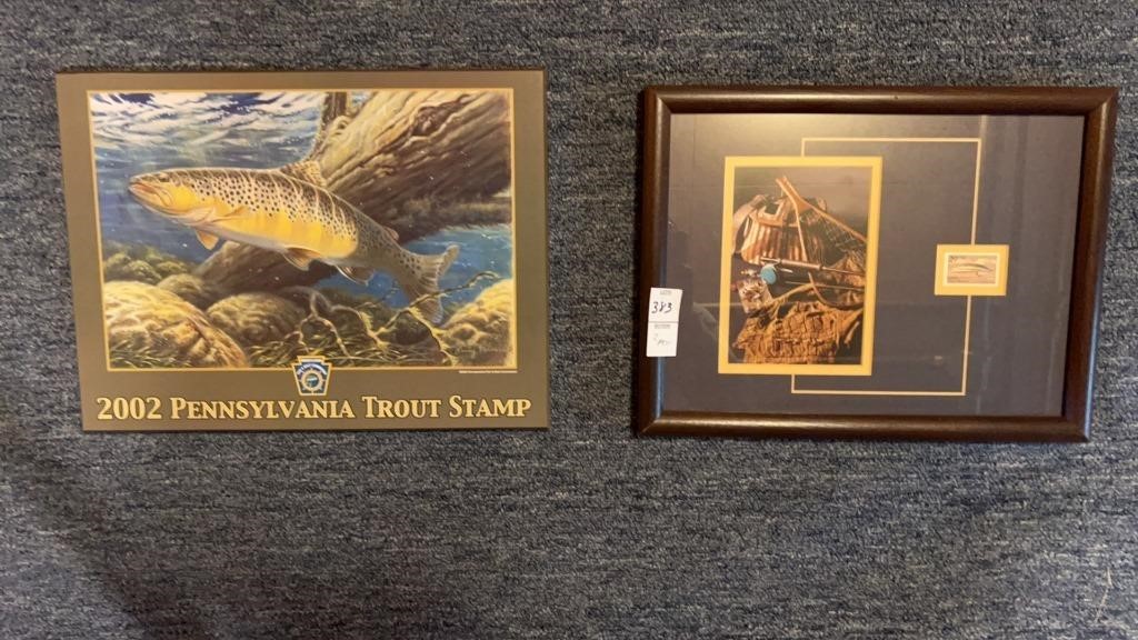 2002 Pennsylvania Trout Stamp plaque and 29 USA