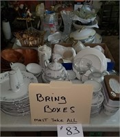 Table Full, China, Glassware, Bibles, Wood bowls