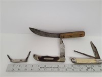 3 Pocket Knives & 1 Butcher Knife