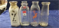 (4) Glass Milk Bottles (Holiday, Bupp's,