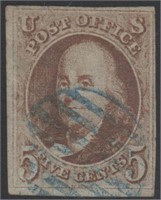 US Stamp #1 Used with small tear at right, CV $465