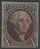 US Stamp #2 Used with repairs and part, CV $900