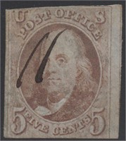 US Stamp #1 Used with pen cancel, CV $250