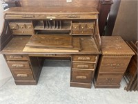 Vintage s roll top desk , filing cabinet