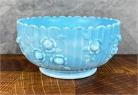 Fenton Glass Blue Slag Cabbage Rose Bowl