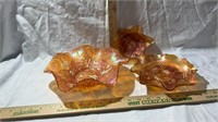 Marigold Carnival Glass, (3 dishes)