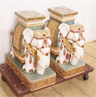 Pair of Ceramic Elephant Garden Stools