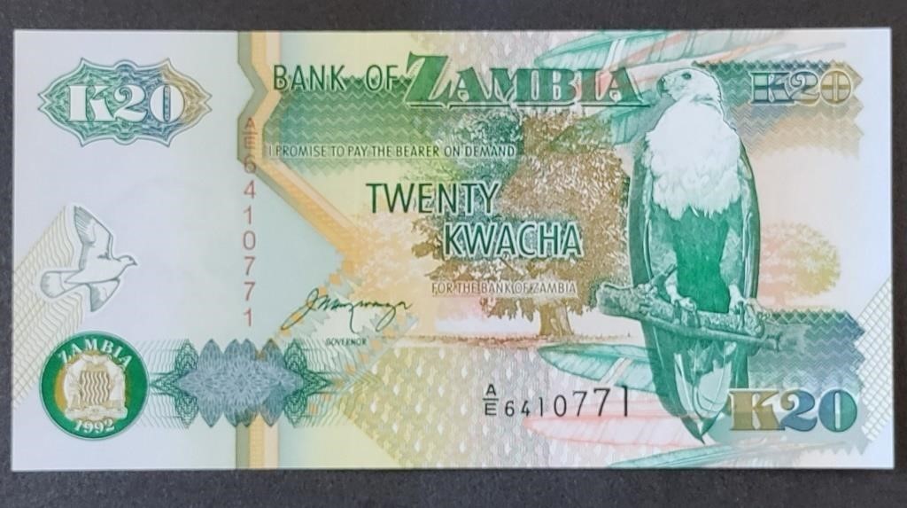 Zambia 1992-1995, 20 KWACHA banknote UNC.