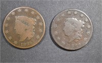 1822 VG & 1825 GOOD LARGE CENTS