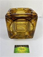 Amber Glass Ashtray With Lid