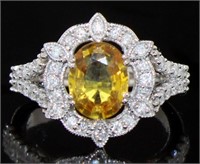14K Gold 2.67 ct Yellow Sapphire and Diamond Ring
