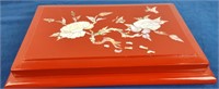 Red Lacquer Chinoiserie w/Inlaid MOP Smoking Box