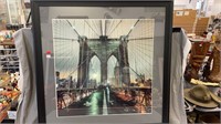 Framed & Matted Brooklyn Bridge, 33x33