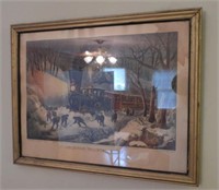 Currie and Ives Framed American Railroad Scene