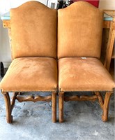 PAIR OF SUEDE LIKE FABRIC CHAIRS - BRASS TACKS