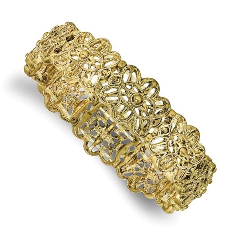 Brass-tone Filigree Links Stretch Bracelet