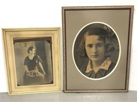 Pair of framed vintage black and white portraits